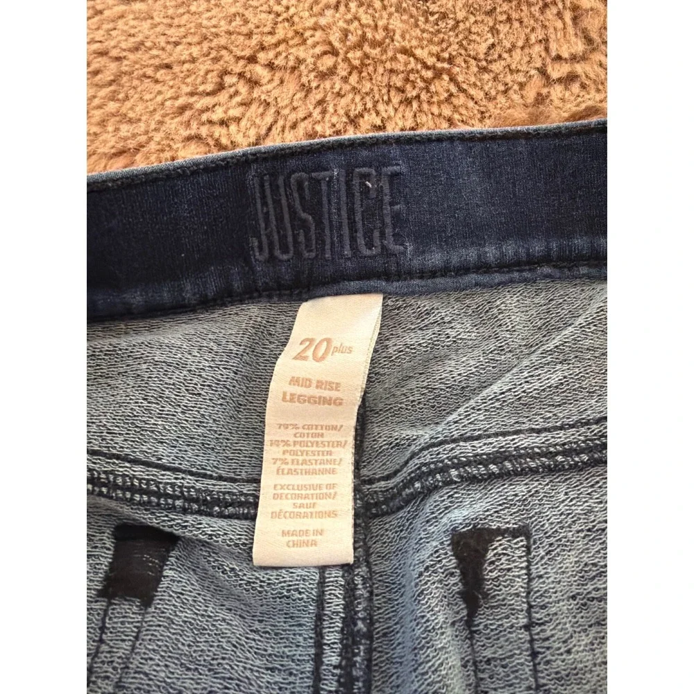 Justice Girls Mid Rise Denim Leggings Dark Wash Blue Sz 20 Plus Pull On Jeggings